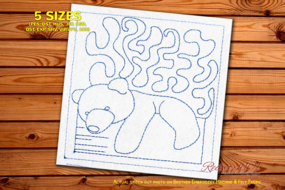 Cute Sleeping Teddy Bear Redwork